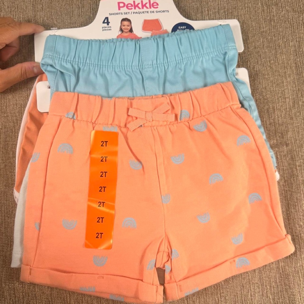Pekkle Toddler Girls 4-Piece Shorts Set 2T Blue Peach Rainbow 1664092 NWT